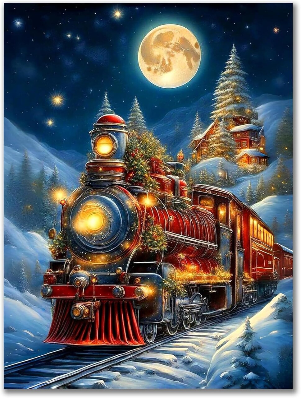 Christmas Train Diamond Painting Kit for Adults – 5D Full Drill DIY Gem Art for Beginners, Home Wall Décor, 12 x 16 Inch